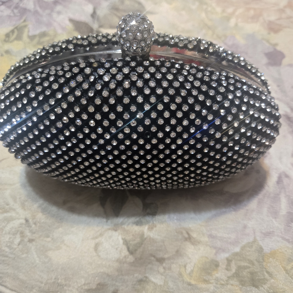 Lulu Townsend Black and Silver Rhinestone Clutch 7" x 4.5" - Picture 5 of 6